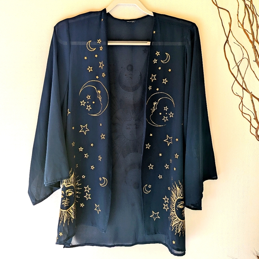 Celestial Sun & Moon Open-front Kimono Top
